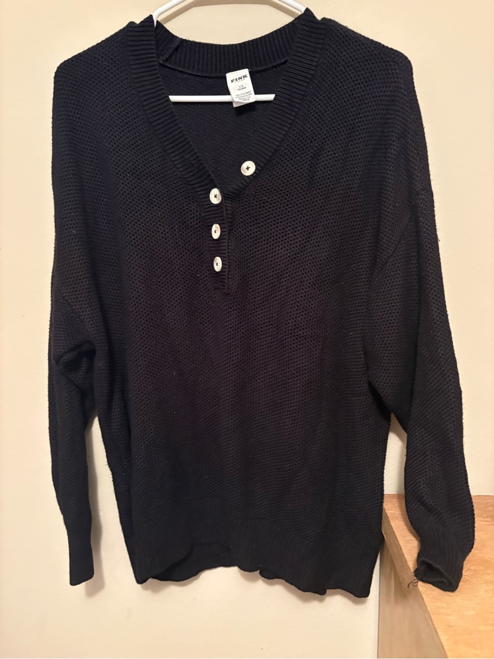 PINK Victoria's Secret Black V-Neck Henley Sweater